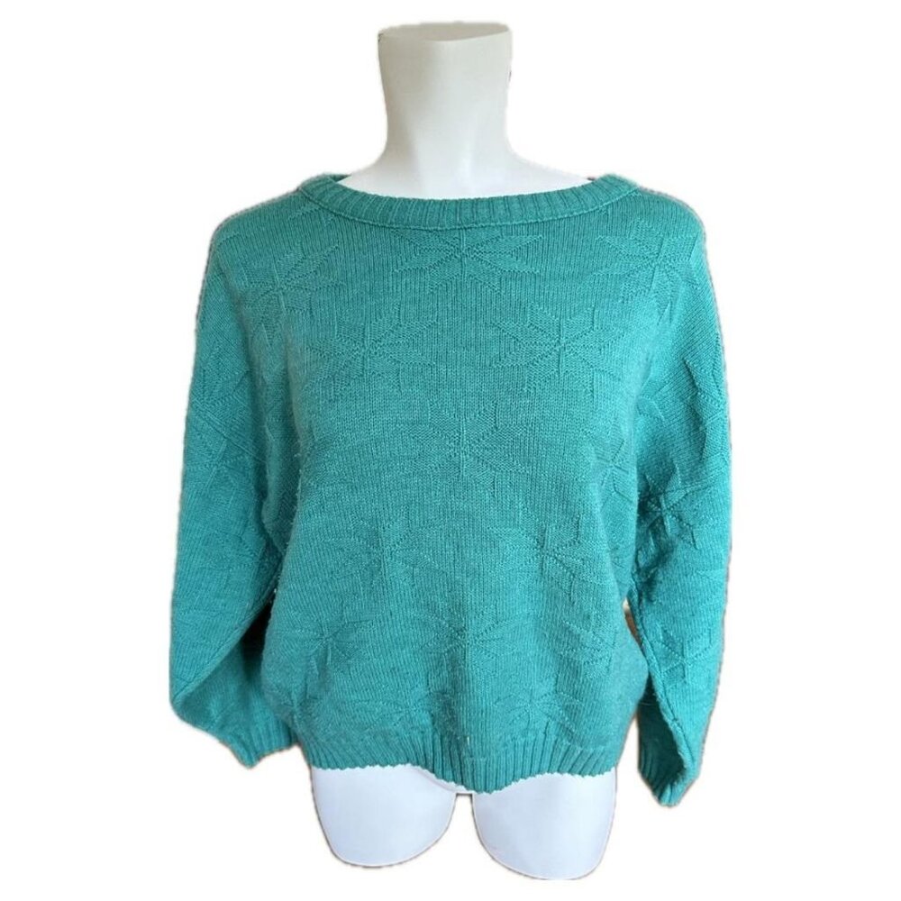 🧡 2 for 10$ Vintage 80s Turquoise Snowflake Knit Sweater – Ugly Christmas